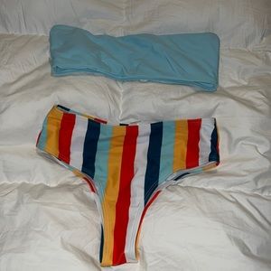 Small 2 piece bathing suit, high waited, cheeky, tube top. Excellent condition